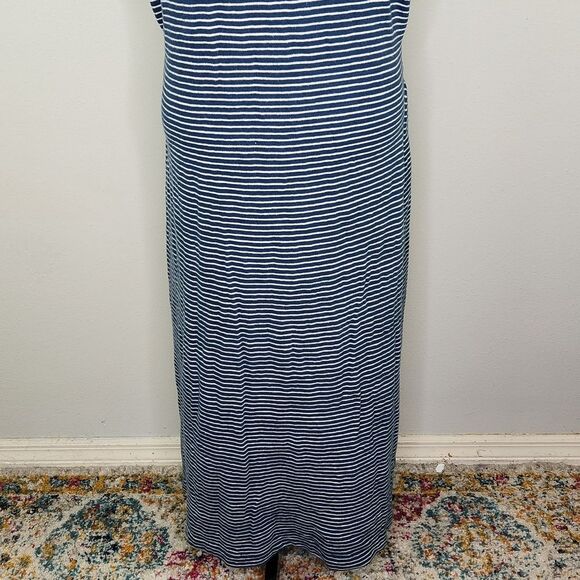 LOFT Blue & White Stripe Cap Sleeve Tie Waist Split Side Maxi Dress Size XL - Picture 11 of 14
